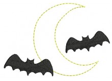 Stickdatei - Halloween Doodle Mond mit Fledermäusen